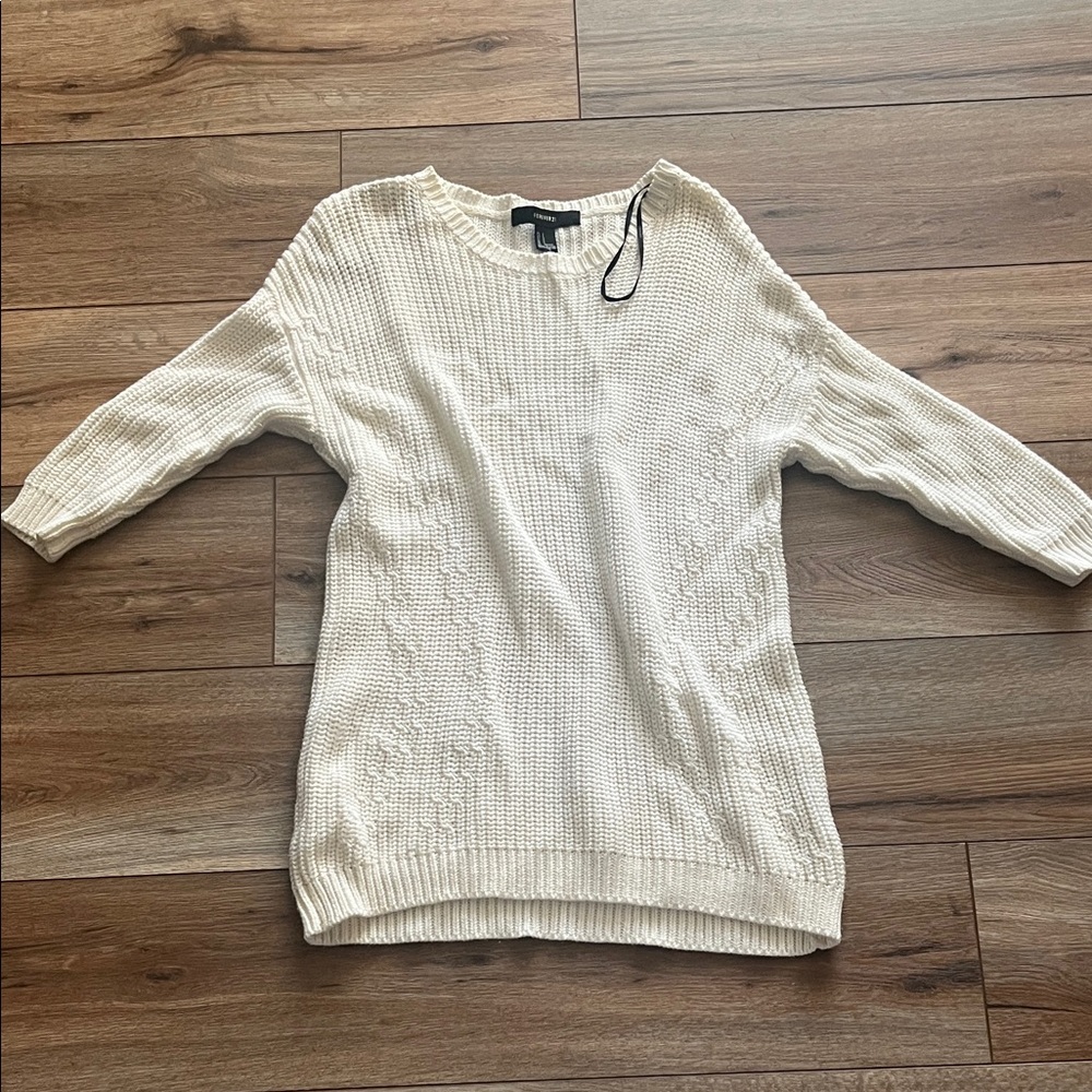 Forever 21 Cream Knit Crew Neck Sweater